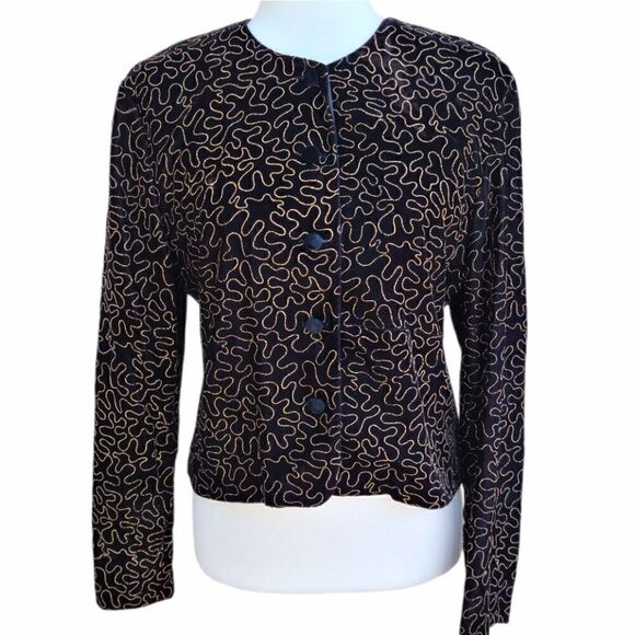 Norton McNaughton Black Velvet Gold Detail Blazer - Picture 3 of 13